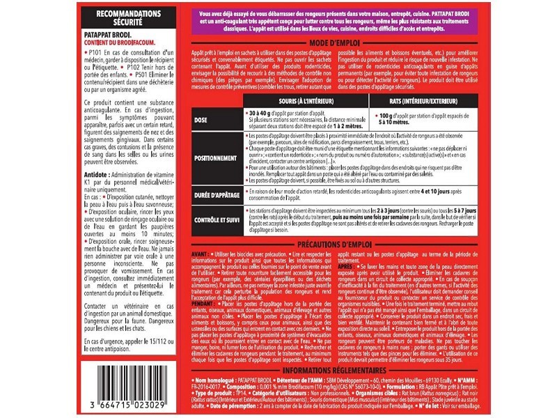 CAUSSADE Anti Rats & Souris 140 g Efficacité Radicale 7 Sachets Céréales  Prêt à l'emploi Hyper Appétent CARSCDF140 : : Jardin